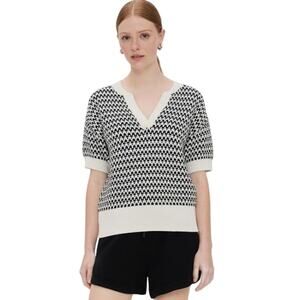 VARLEY Womens Dora Knit Cotton Top Medium Black/White Drop Shoulder Textured NWT